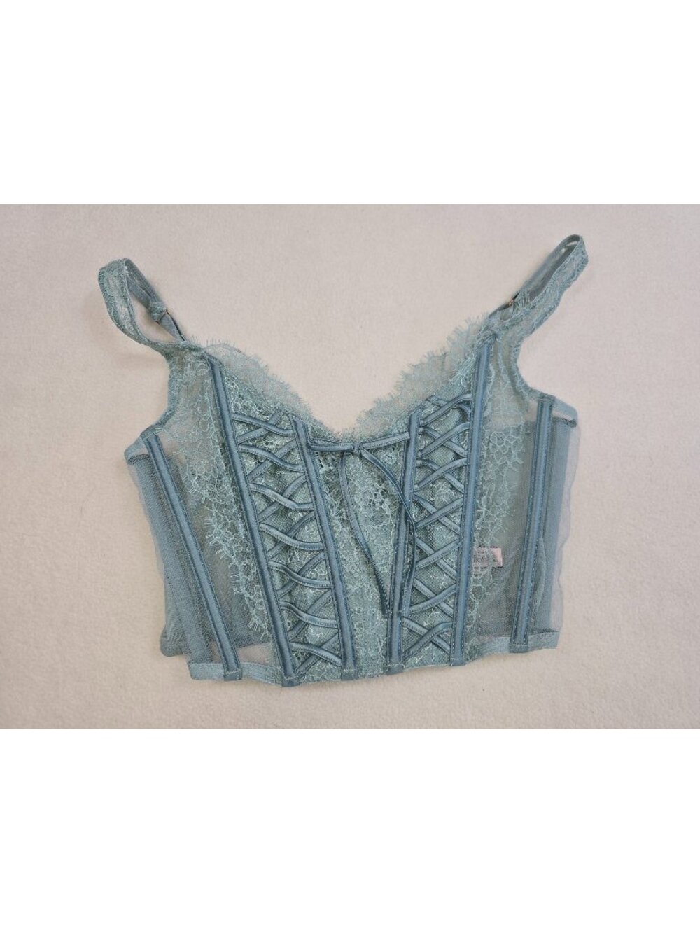 Victorias Secret Medium Blue Lace Bustier Corset Dream Angels Unlined